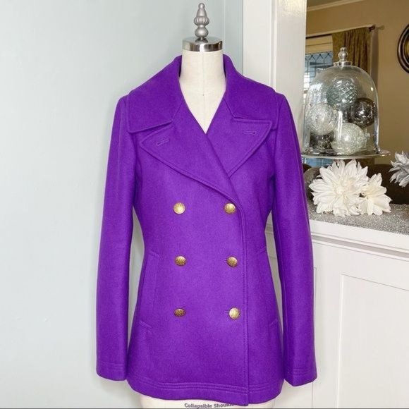 J. Crew Purple Wool Peacoat Classic Dress Coat 4 Small - Picture 3 of 10